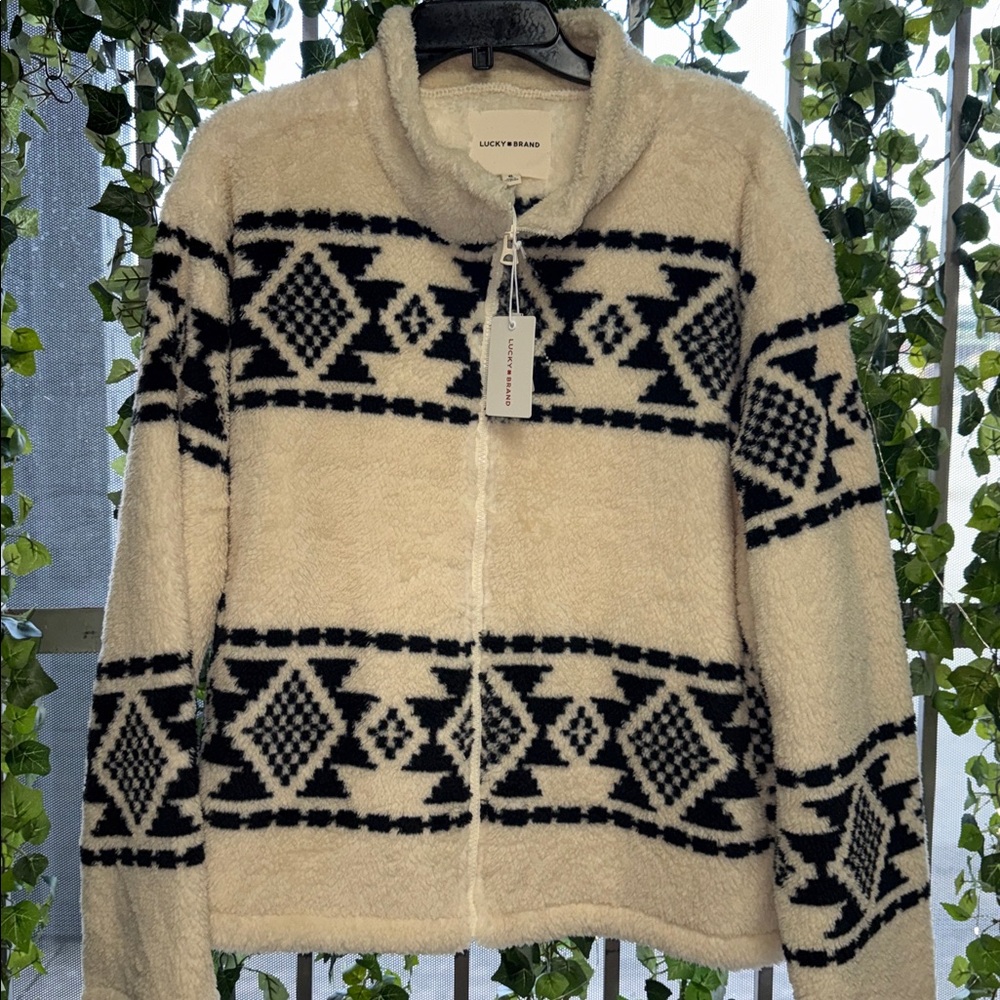 Lucky Brand Black and Cream Geometric Jacket